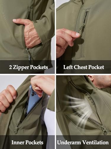 Image of Men's Military Tactical SoftShell Jacket Fleece Lined | Lightweight,Waterproof,Windproof,Multi-pockets,Adjustable Hood for Work,Hiking,Snow,Ski