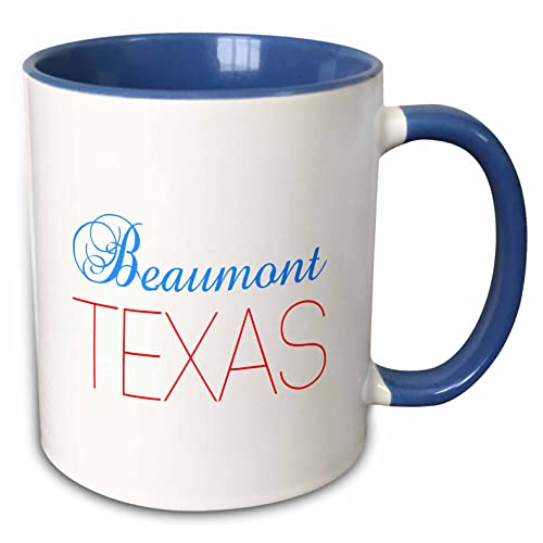 3dRose Beaumont, Texas, red, blue text. Patriotic 11oz Two-Tone Blue Mug