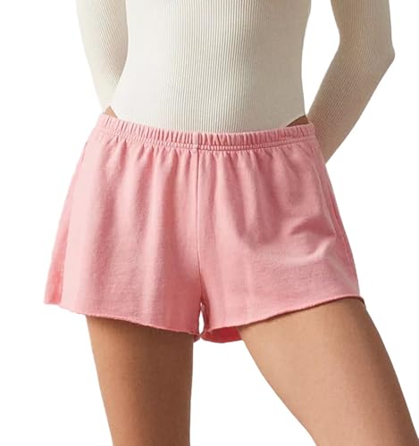 Women Y2K Mini Sweat Shorts Elastic Low Waist Wide Leg Lounge Bottom Cute Drawstring Workout Track Shorts