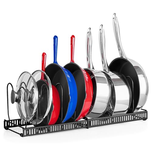 Innoteck Essentials Pans Organiser Rack with 7 Dividers - Adjustable Kitchen Drawer Pantry Cupboard Lid Plate Holder - Perfect For Pots, Pans, Chopping Board, Baking Trays, Matt Black - 30 x 18 x 18cm