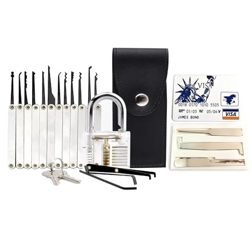 20-Piece Lockpicking Set with Transparent Padlock - Professional Lock Picking Kit for Beginners, Experts - Portable Mens Gadgets for Security and Training