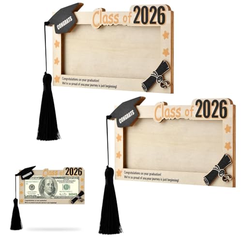 2pcs/set Graduation Gifts 2026 Money Holder, Wooden Graduation Money Cash Envelope Box for Class of 2026 Senior College University Graduates Holiday Gifts
