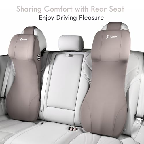 Image of FLORICH 2-in-1 Memory Foam Car Seat Lumbar Support with Headrest Pillow Ergonomic Car Headrest & Lumbar Cushion Back Support Pillow Car Seat Cushion for Driving Neck Back Pain Relief, Gray
