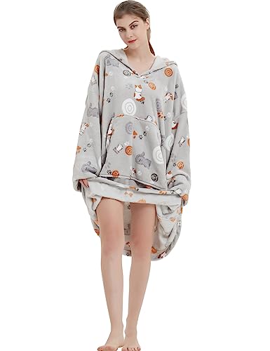 Image of ABENCA Wearable Blanket Hoodie Adult Oversized Sweatshirt Light Flannel Sherpa, Warm and Cozy, One Size Fits All.Animal