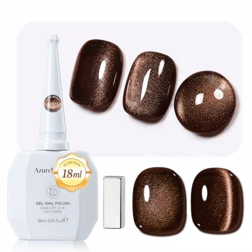 Image of AZUREBEAUTY 18ML Brown Cat Eye Magnetic Gel Nail Polish | Brown Coffe Glitter Gel Polish Magnetic Shimmer Effect Soak Off UV French Nail Art Design Salon DIY Manicure Gift for Women