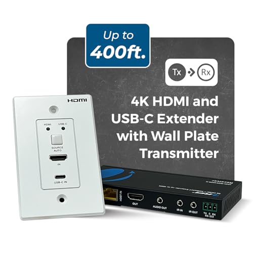 Image of OREI 4K Wall Plate HDBaseT HDMI /USB-C Extender, 400 ft Over Single Cat6 /Cat7 Cable Wall Plate Transmitter 4K @ 60Hz, HDR, RS-232, CEC, & 2 Way IR Control