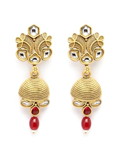 Image of Adiva Stylish Traditional Gold-Plated Kundan Stone Studded & Pearls Handcrafted Necklace with Earrings Jewellery Set for Women & Girls