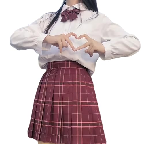 [COSSA] 制服 スカート プリーツスカート コスプレ JK 女子高生 制服セット チェックスカート リボン キャンパス パーティー コスプレ 写真撮影 遊園地 文化祭 卒業式 プリーツスカート+リボン 2点セット