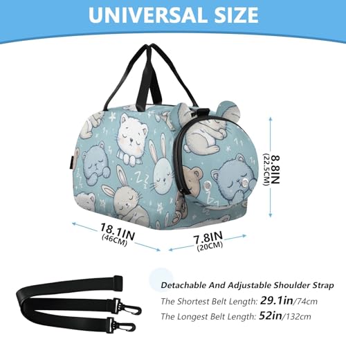 Cute Animals Kids Overnight Duffle Bag,Gymnastics Sports Dance Bag with Shoe Compartment & Wet Pocket, Travel Weekender Tote for Boys & Girls3