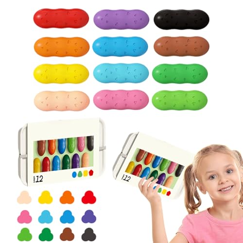 Lápices de cera para niños - Lápices de pintura lavables para niños, fáciles de agarrar, 12 colores, forma de guisante, accesorios de pintura