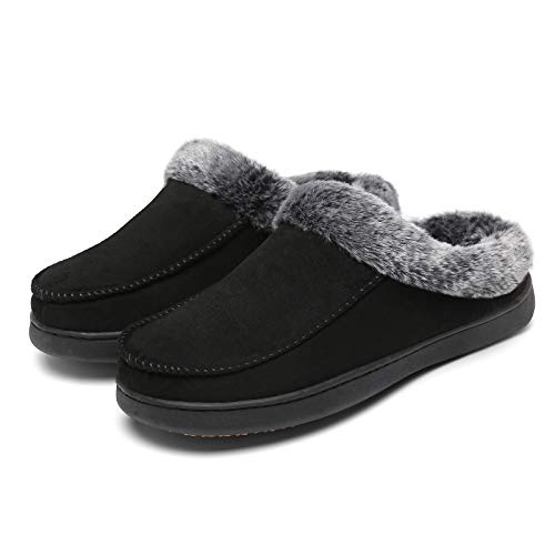 Mishansha Women's House Shoes Memory Foam Suede Moccasin Slippers Winter Warm Fleece Lined Home Shoes with Anti-Skid Rubber Sole