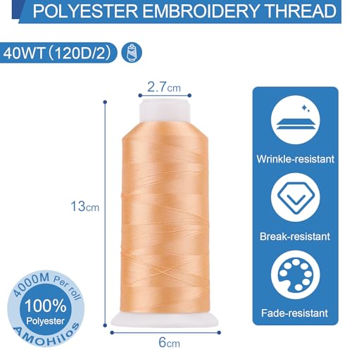 Image of High Tenacity Polyester Embroidery Machine Thread 40WT(120D /2) 4000M Per Spool for Commercial and Domestic Embroidery Machine (Cantalope-1752)