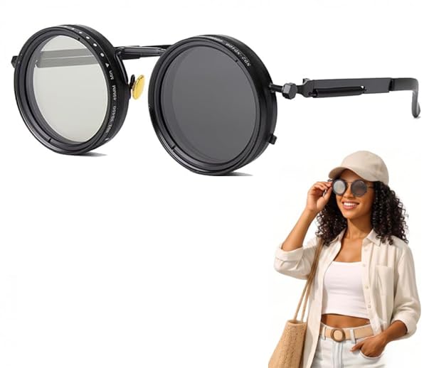 Image of Adjustable Tint Sunglasses Twist Round SunglassesAdjustable Brightness1-9 Gears Polarized, Unisex Round Glasses for Fishing Driving Cycling, UV400 Protection Outdoor Shades