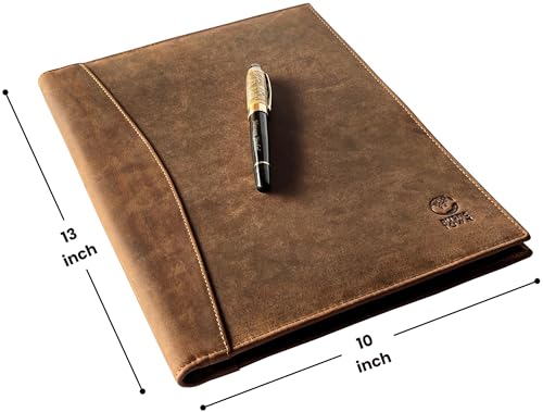 Image of Rustic Town Handmade Leather Business Portfolio File Folder | Professional Folder Organizer Gift for Men & Women | Durable Leather Padfolio Bag 3 + 1 Sleeves for documents and Notepad (Medium, Brown)