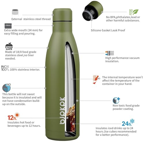 Image of BJPKPK 25 oz Insulated Stainless Steel Water Bottle, Metal Sports Flask