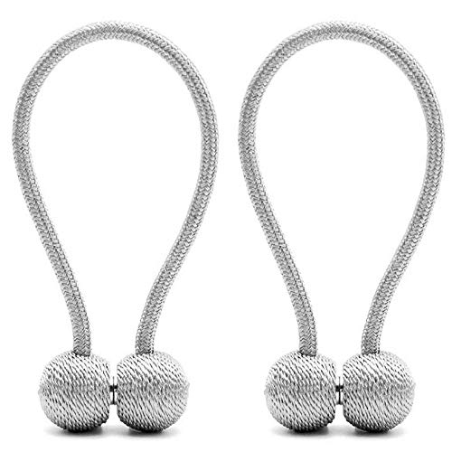 Ikiriska Magnetic Curtain Tiebacks,Drape Tie Backs,Decorative Rope Holdbacks/Holder for Window Panels,Set of 2,Beige or Gray (Gray)