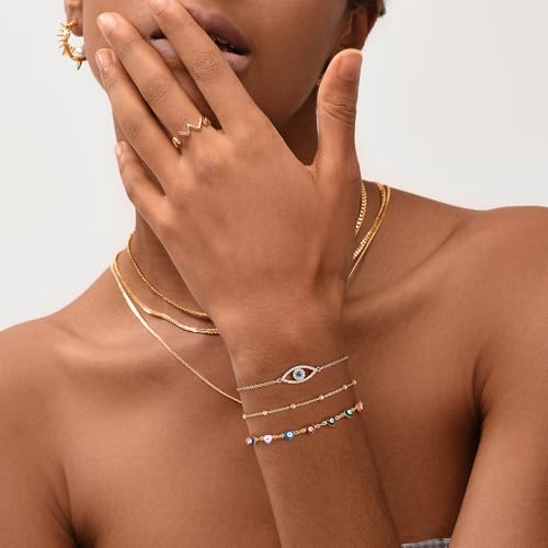 Image of MEVECCO Bracelet for Women 14K Gold Plated Dainty Chain Simple Jewelry Cute Handmade Minimalist for Her