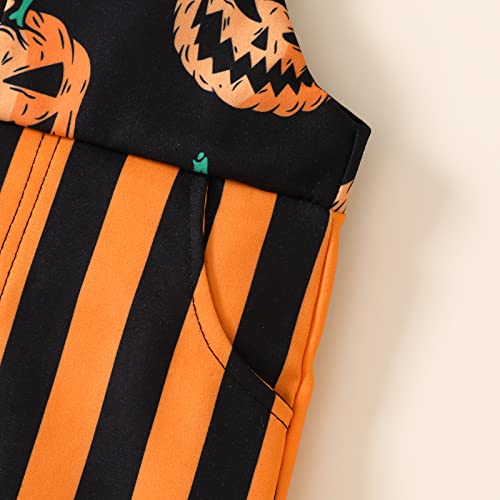 Halloween Toddler Baby Boy Bib Overalls Stripe Pumpkin Grimace Romper Casual Pocket Strap Jumpsuits Shorts (Orange, 12-18 Months) #TOP4
