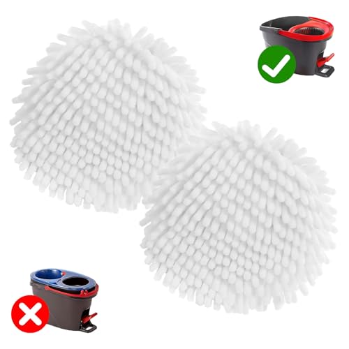 2 Pack White Reusable Microfiber Mop Pads Compatible with O-Cedar EasyWring Triangle Mop,Elastic Mop Head Replacement for Deep Clean,Machine Washable Mop Refills