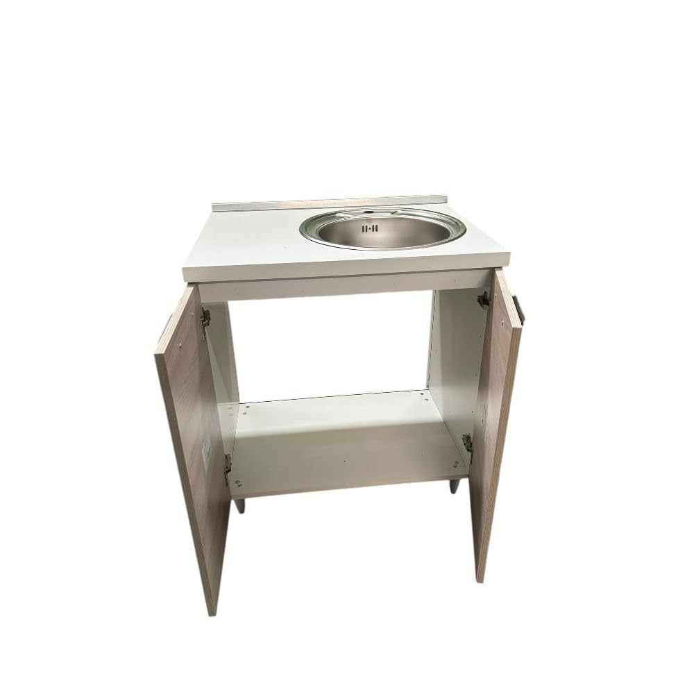Generico Mobile Cucina con Lavello Tondo, 80x60x87 cm, Olmo/Bianco, Due Ante, Predisposizione Piano Cottura (bianco frassinato)