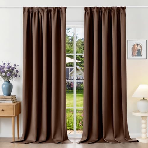 Runyéla Vorhänge Blickdicht mit Kräuselband Thermovorhänge Kälteschutz | 260Hx140Bcm,Braun,2er Set,Verdunkelungsvorhänge für Schienensystem,Gardinen für Wohnzimmer,Blackout Curtain