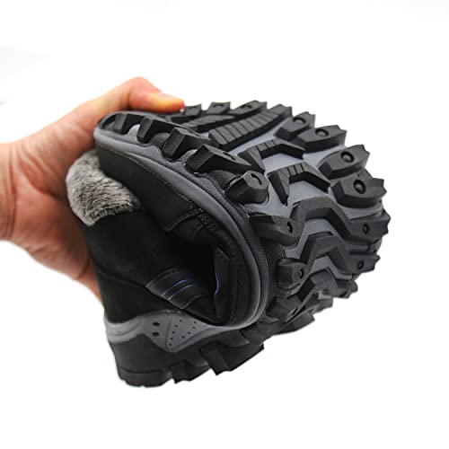 TBBY Men's Snow Boots Winter Thermal Villi Leather Velcro High Top Outdoor Walking Shoes Non-Slip Lightweight Trekking Hiking Sneakers3