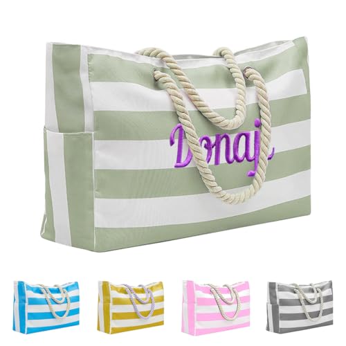Personalized Striped Beach Bag Embroidered Name,Custom Travel Tote Bag,Suitable For Everyone Beach Travel Bag