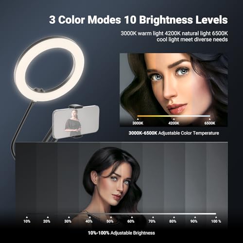 Image of NEEWER Entry Level Version N41 8 inch LED Ring Light with Desk Clamp Stand /Remote, Overhead Phone Mount Holder Compatible with iPhone, Streaming Video Recording Selfie Nail Tech Food Photography Lighting