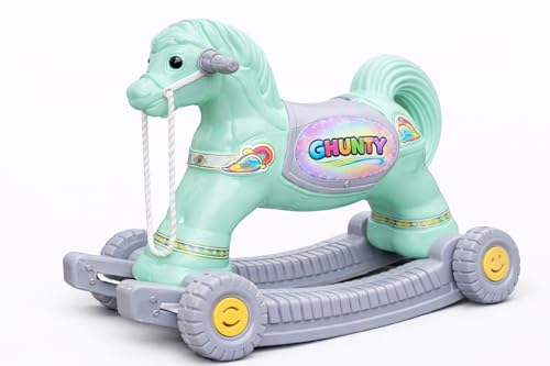 Image of Kids 2-in-1 Ride-On Rocking Horse with Wheels | Baby Rocker & Walker Toy | Sturdy Plastic Indoor Outdoor Ride-On