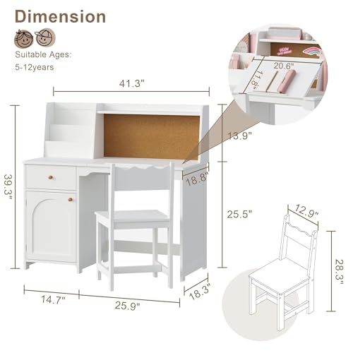 Image of Treocho Kids Study Desk and Chair Set with Tiltable Desktop for 5-12