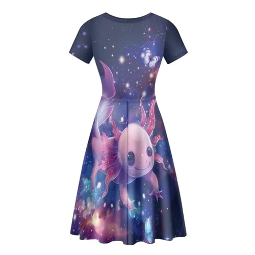 Image of HUGS IDEA Womens Puffy Swing Midi Dress Round Neck Short Sleeve Party A-Line Dresses