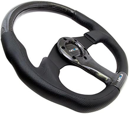 Miniatura 2 de NRG Innovations NRG-ST-013CFBK Volante de fibra de carbono 13.780 in, forma ovalada negra con ribete de cuero
