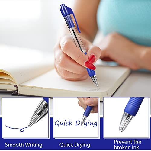 Image of Fainne 200 Pack Retractable Ballpoint Pen 1.0 mm Medium Point Refillable Smooth Click Writing Pens With Grip for Work Journal Writing Office School Supplies(Blue Ink)