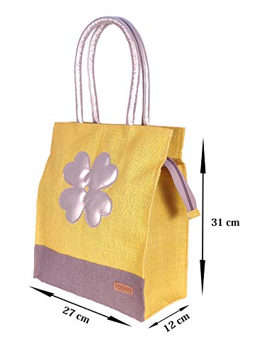Image of Foonty Exclusive Sunflower Daily Use Jute Lunch Bag(Yellow,FFFWB6015C)