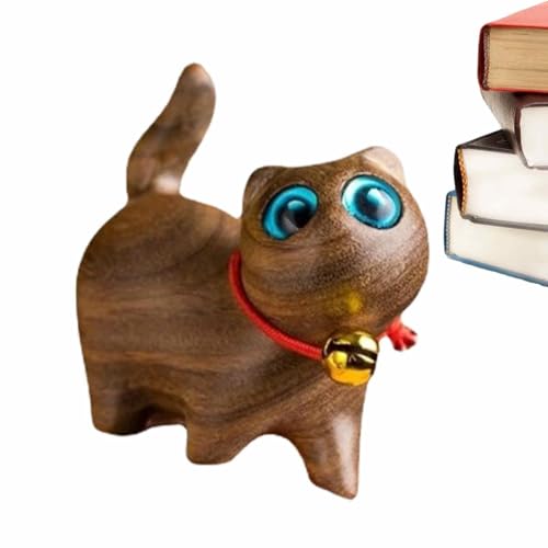 Estátua de gatinho de madeira, esculpida à mão, decoração para animais de estimação, escultura de gato de sândalo, estátuas comemorativas para ornamentos de escritório, sala de estar, estúdio,