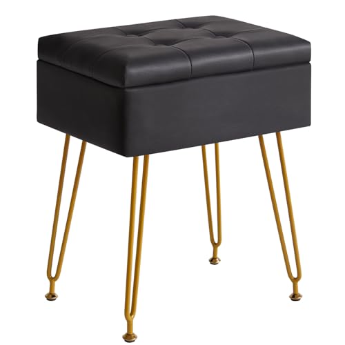 IBUYKE Meuble de Rangement Multifonction avec Table pivotante, Pieds réglables en métal et Cuir PU - Ottoman Pouf 40x30x48cm pour Maquillage, Salon, entrée Noir...