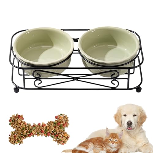 Set Ciotole In Ceramica Per Animali – Ceramica E Ferro Battuto | Doppio Contenitore Per Cibo E Acqua Con Base In Metallo Antiscivolo | Stazione Pappa Vintage Per Gatti, Cani Piccoli E Cuccioli