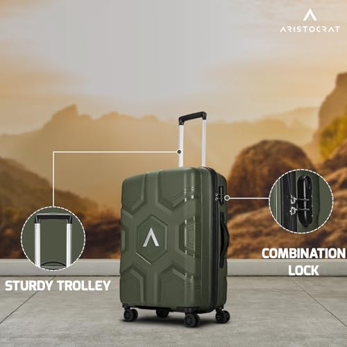 Image of Aristocrat Rock | Medium Trolley Bag, 66 Cm, Medium Hardside Luggage | 4 Wheels, Combination Lock | Polypropylene | Suitcase for Travel | 7 Year International Warranty | Ivy Green