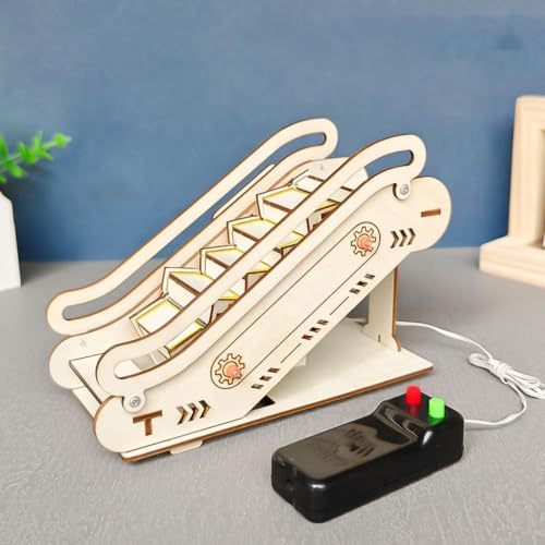 Classroom Science Activity Wooden Escalator Model for Ages 7-14, Gear-Driven Build with Slot Assembly, Natural Wood Finish, and Desk Display Use Escalator Building Model Wooden Science Gear Toy - Image 8