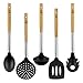 Juego de 5 Utensilios Profesionales de Cocina Bra Market en Silicona, Cuerpo de Acero y Mango en Madera de Haya