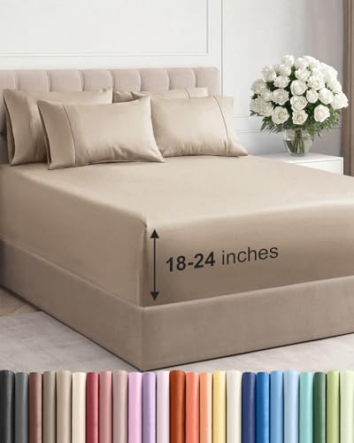Extra Deep Queen Sheet Set - 6 Piece Breathable and Cooling Sheets - Hotel Luxury Bedding for Women, Men, Kids & Teens - Easy & Secure Fit - Soft, Wrinkle Free and Comfy - Extra Deep Pockets - Cream