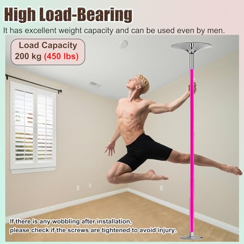 Barre de pole dance rose fixe et rotative 45 mm sans perçage - 5