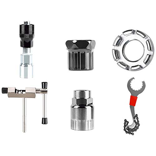 Ouhznux 6 Piezas Kit De Herramientas De Reparación De Bicicletas Cadena De Bicicleta + Remover De Cadena + Remover De Cordal + Remover De Rueda Libre + Remover De Biela+ Llave De Radios