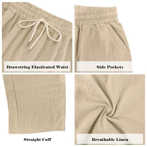 Image of Men's Linen Pants Casual Cargo Pants with Pockets Lightweight Elastic Waist Drawstring Pants Baggy Beach Pants