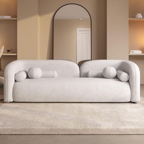 Image of CRAFTCITY Curved 3 Seater Cloud Sofa Upholstered 3 Seater Sofa for Living Room Bedroom Home Office Meeting Room Velvet Fabric Sofa (Beige)