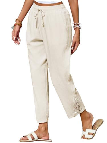 Pantalon coton léger femme avec cordon de serrage et 4 poches pratiques taille élastique