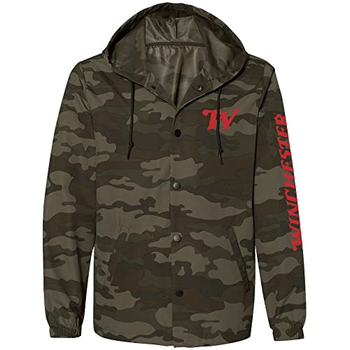 Image of Winchester Official - Legend Collection -Red W Patch Water Resistant Hooded Windbreaker Coaches Jacket for Men, Women, Unisex