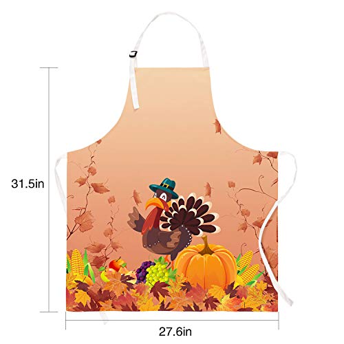 Claswcalor Thanksgiving Apron Turkey Apron Autumn Harvest Cooking Apron Fruit Corn Pumpkin Maple Leaves Baking Apron, Waterproof Adjustable Apron For Holiday, Party, Gift #TOP6
