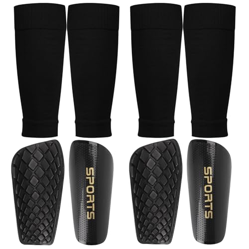 Langray Espinilleras de Fútbol con Calcetines para Niños, 2 Pares Mini Espinilleras Futbol Niño Antideslizantes Negros Espinilleras Equipo de Protección de Fútbol para Niños Jóvenes (S(100-120cm))