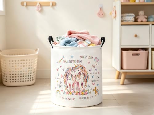 Image of Baby Laundry Hamper kids laundry Basket Waterproof Laundry Bag for Bedroom Clothes Organizer Room Decor(Butterfly Unicorn)